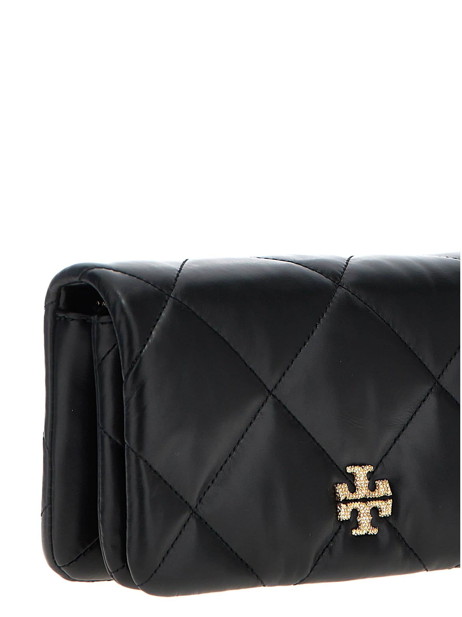 Shop Tory Burch Kira Pave Lobo Diamond Quilt Clutch In Black