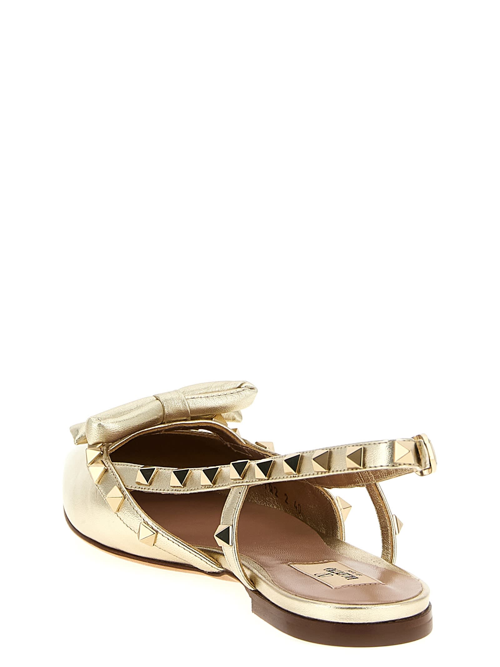 Valentino Rockstud Bow Leather Slingback Ballerina Flat In Gold