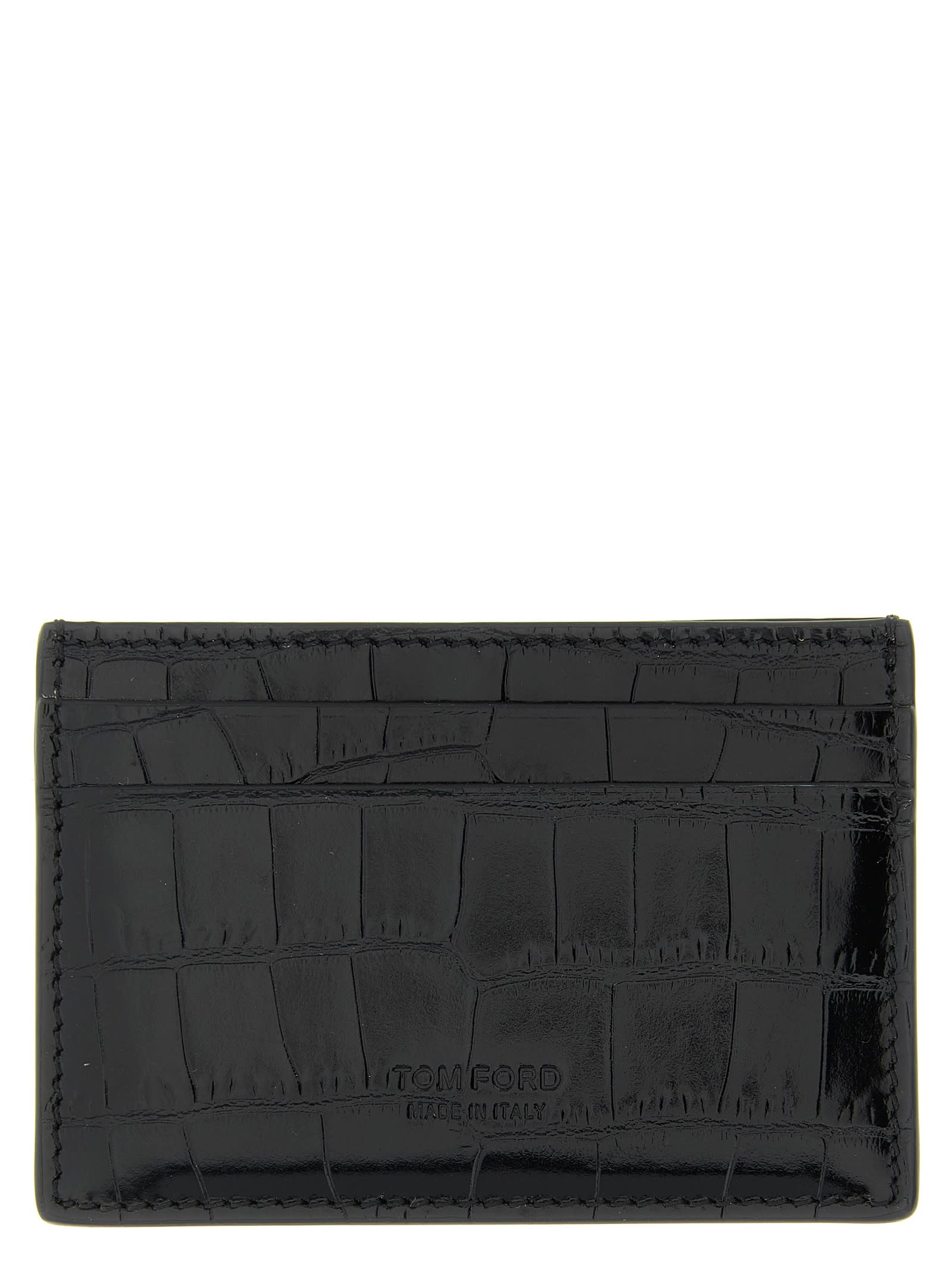 Tom Ford Crocodile-effect Card Holder In Black