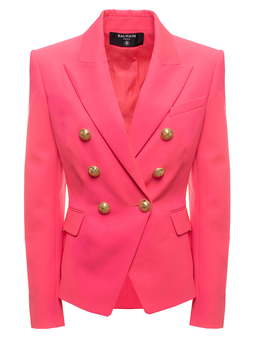 Balmain Womans Double-breasted Pink Wool Blazer