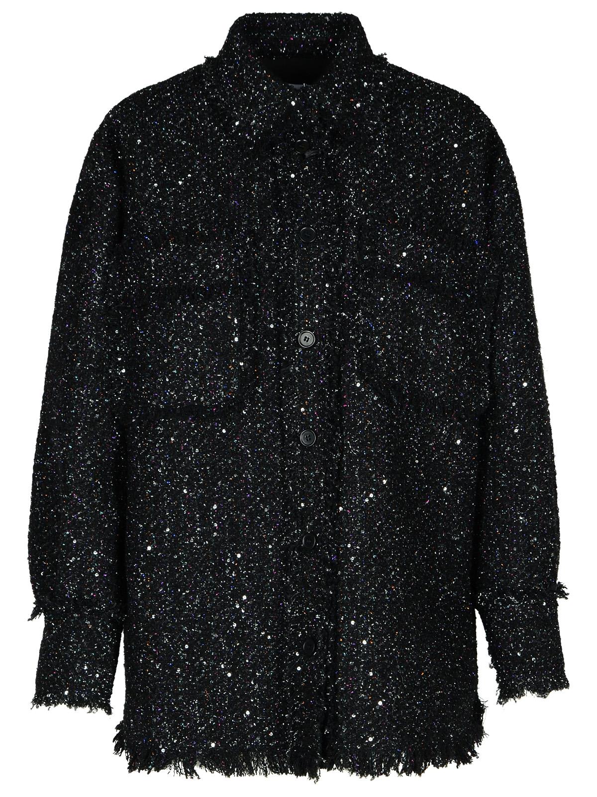 Shop Msgm Black Wool Blend Shirt