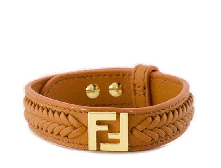 Shop Fendi Forever Logo Plaque Bracelet In Brown