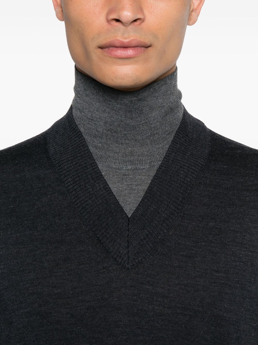 Paolo Pecora Gray Layered Wool Sweater In Black