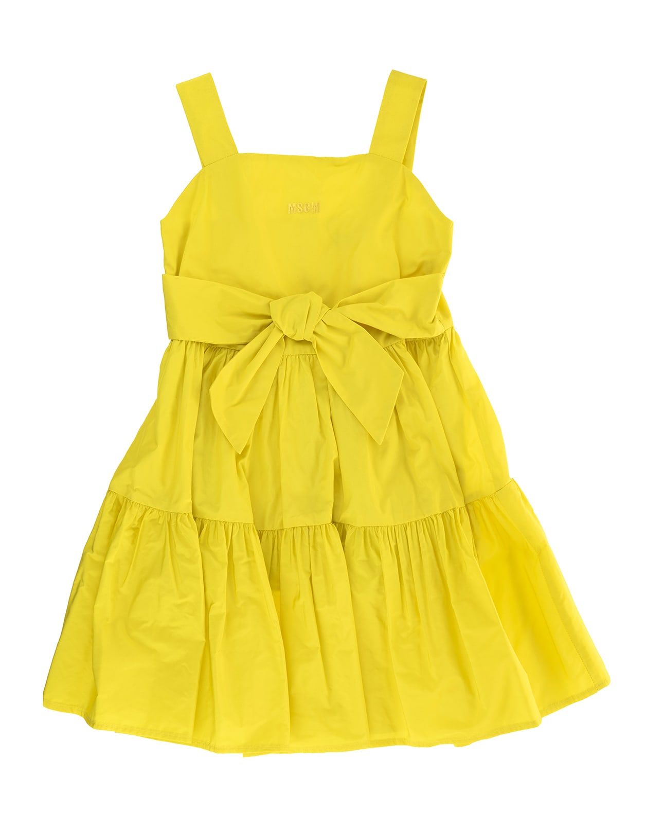 MSGM Kids Yellow Midi Dress With Bow And Flounces