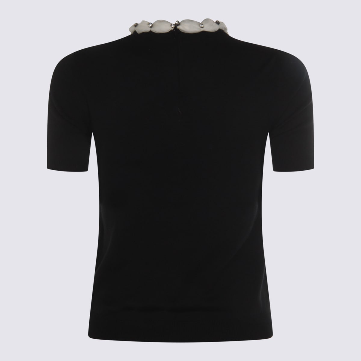 Valentino Embellished Neckline Fitted Short Sleeve Knitwear In Black