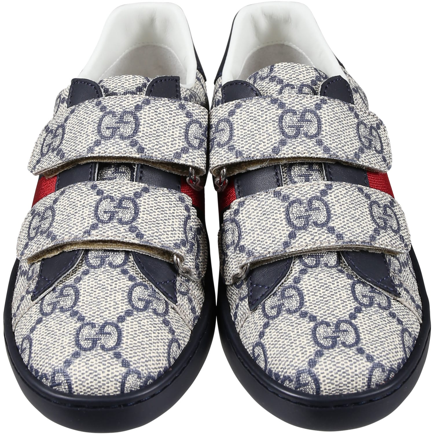 Gucci Blue Ace Sneakers For Kids With All-over Gg Logo In Blue