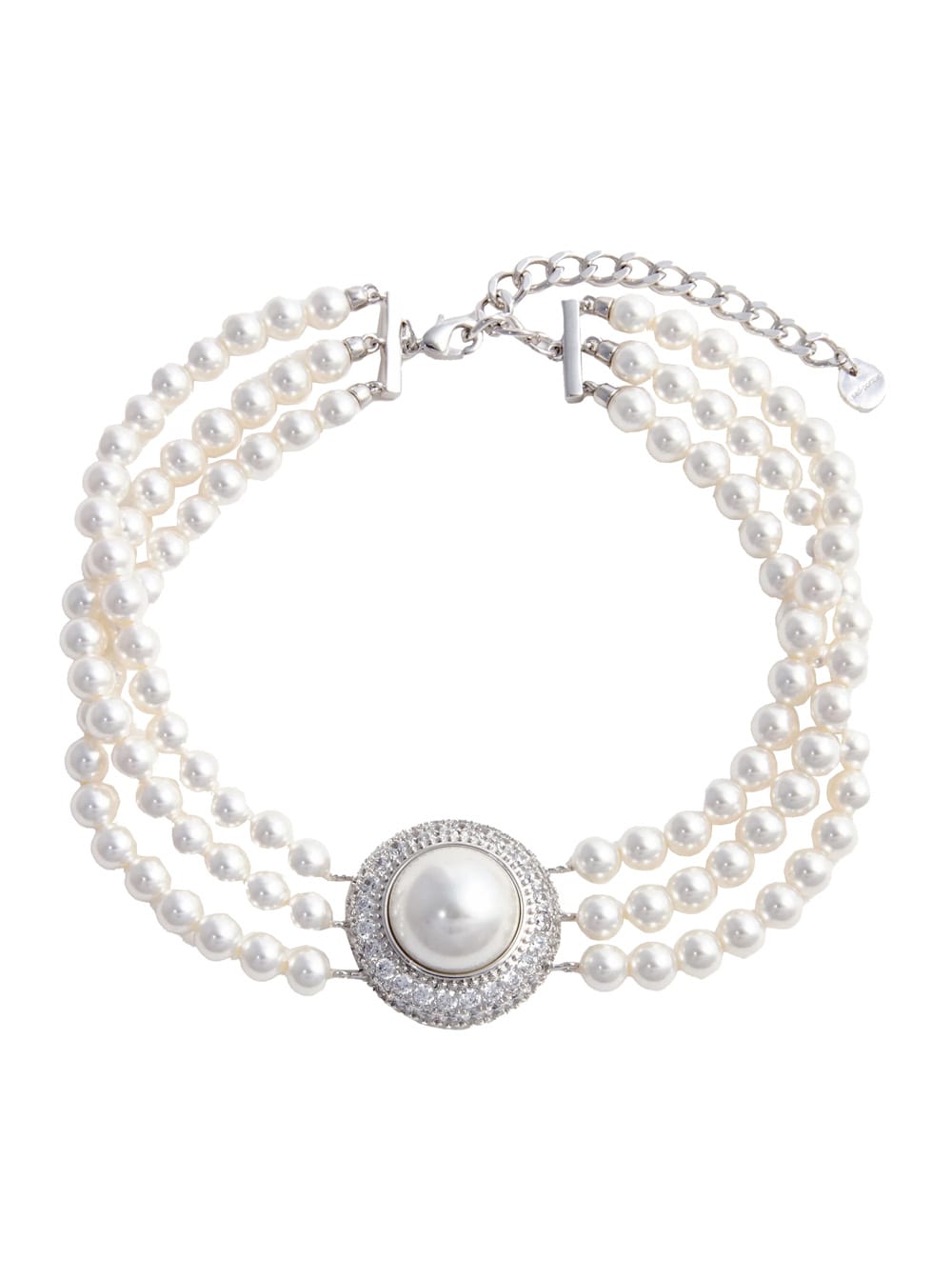 White Choker With Crystal And Fau-pearl Embellishments In Brass Woman