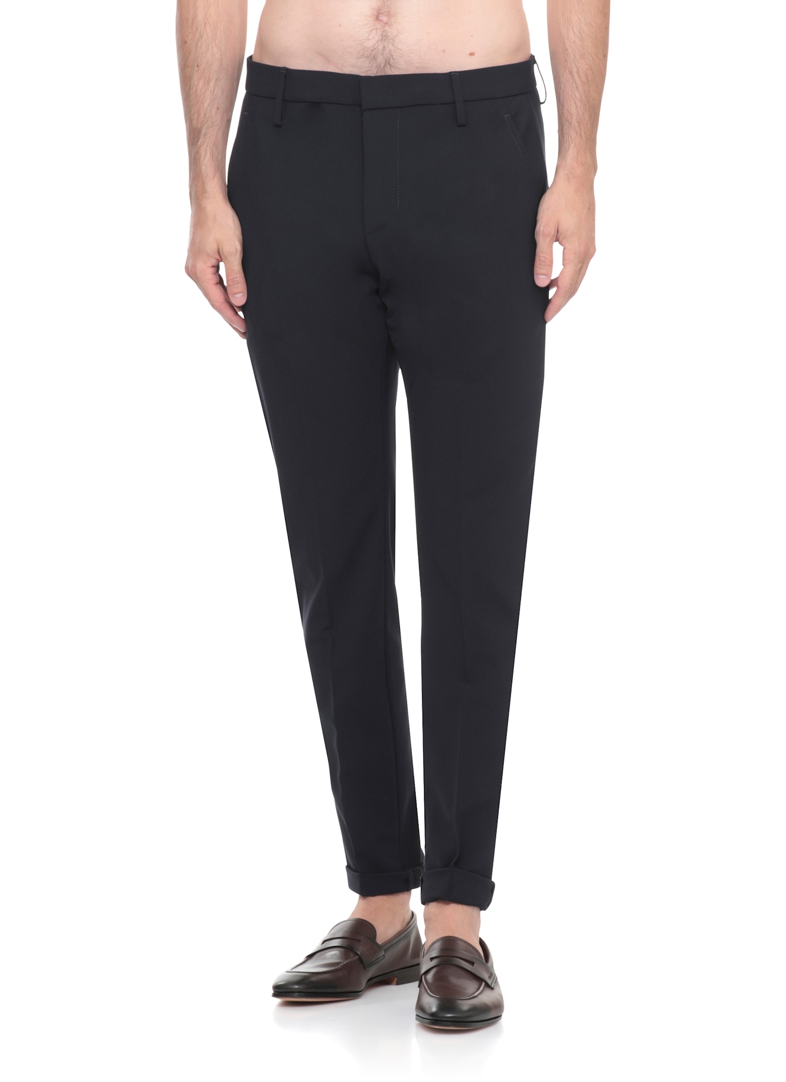 Dondup Straight Leg Wool Blend Trousers With Pockets In Blue