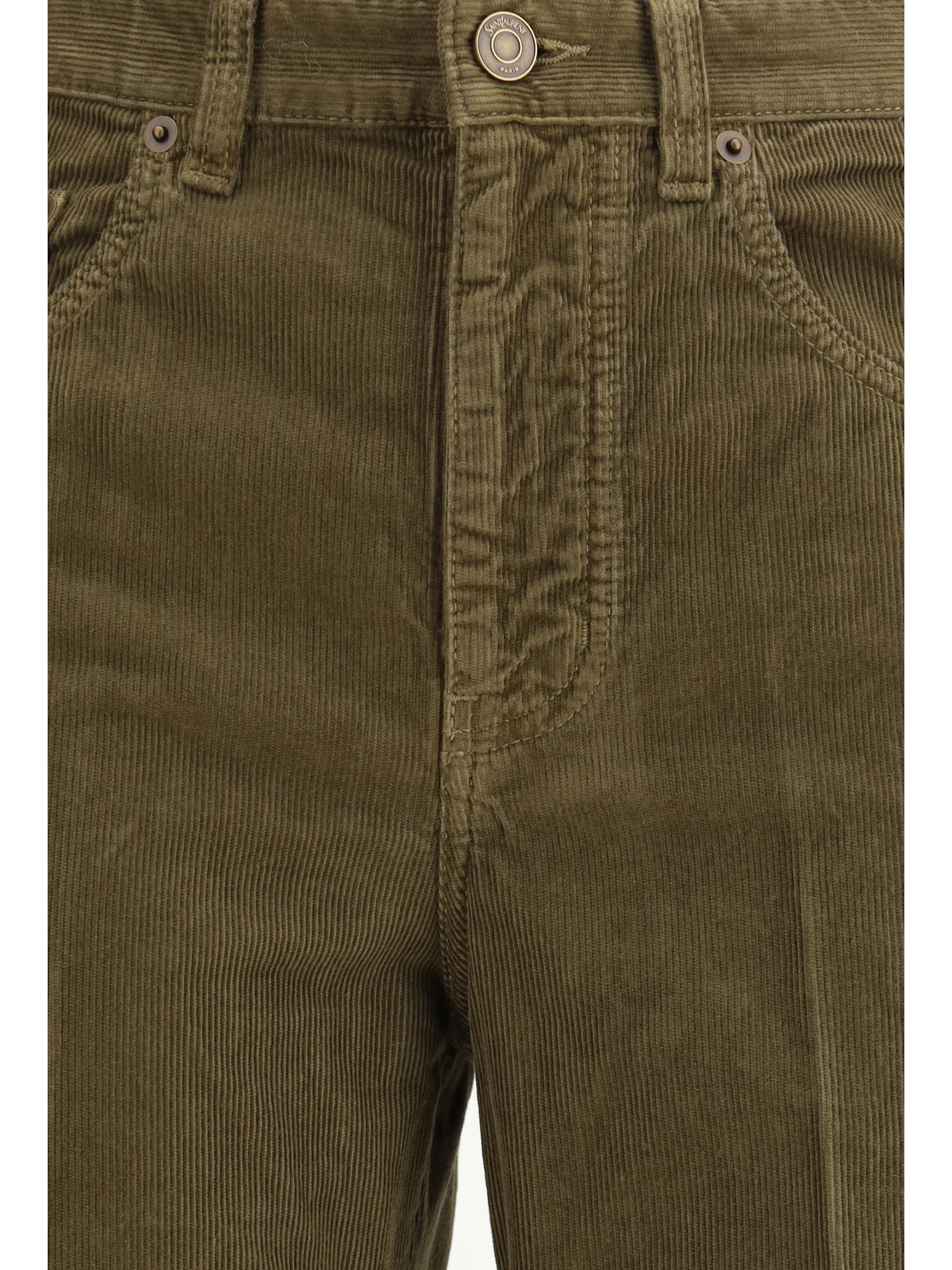 Saint Laurent Corduroy Trousers Clyde Wide-leg Belt Loops In Green