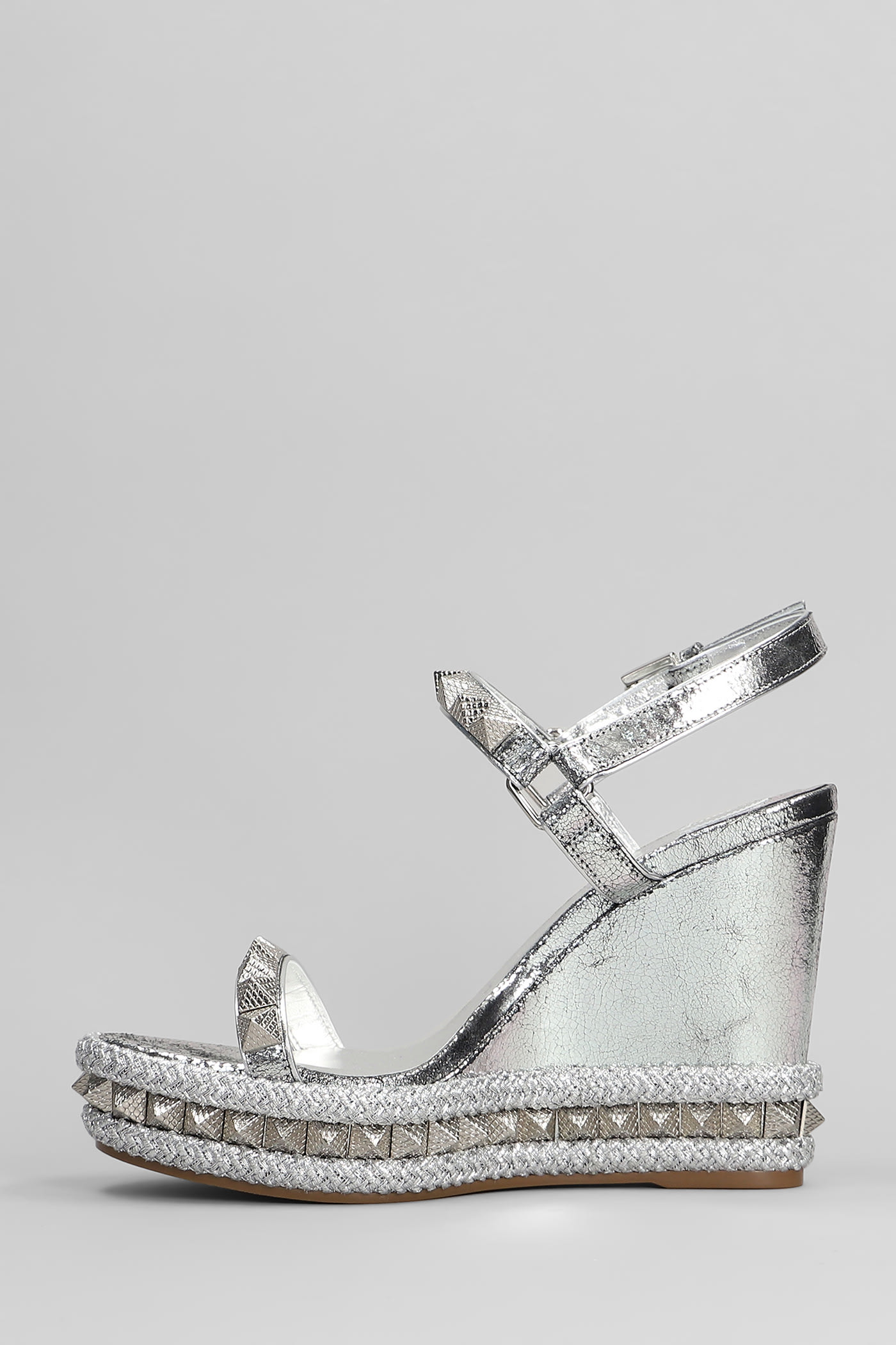 Christian Louboutin Pyraclou 110 Sandals In Silver Leather In Silver