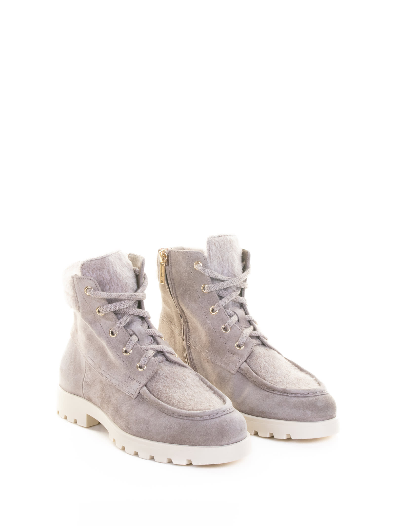Santoni Beige Ankle Boot In Suede In Gray