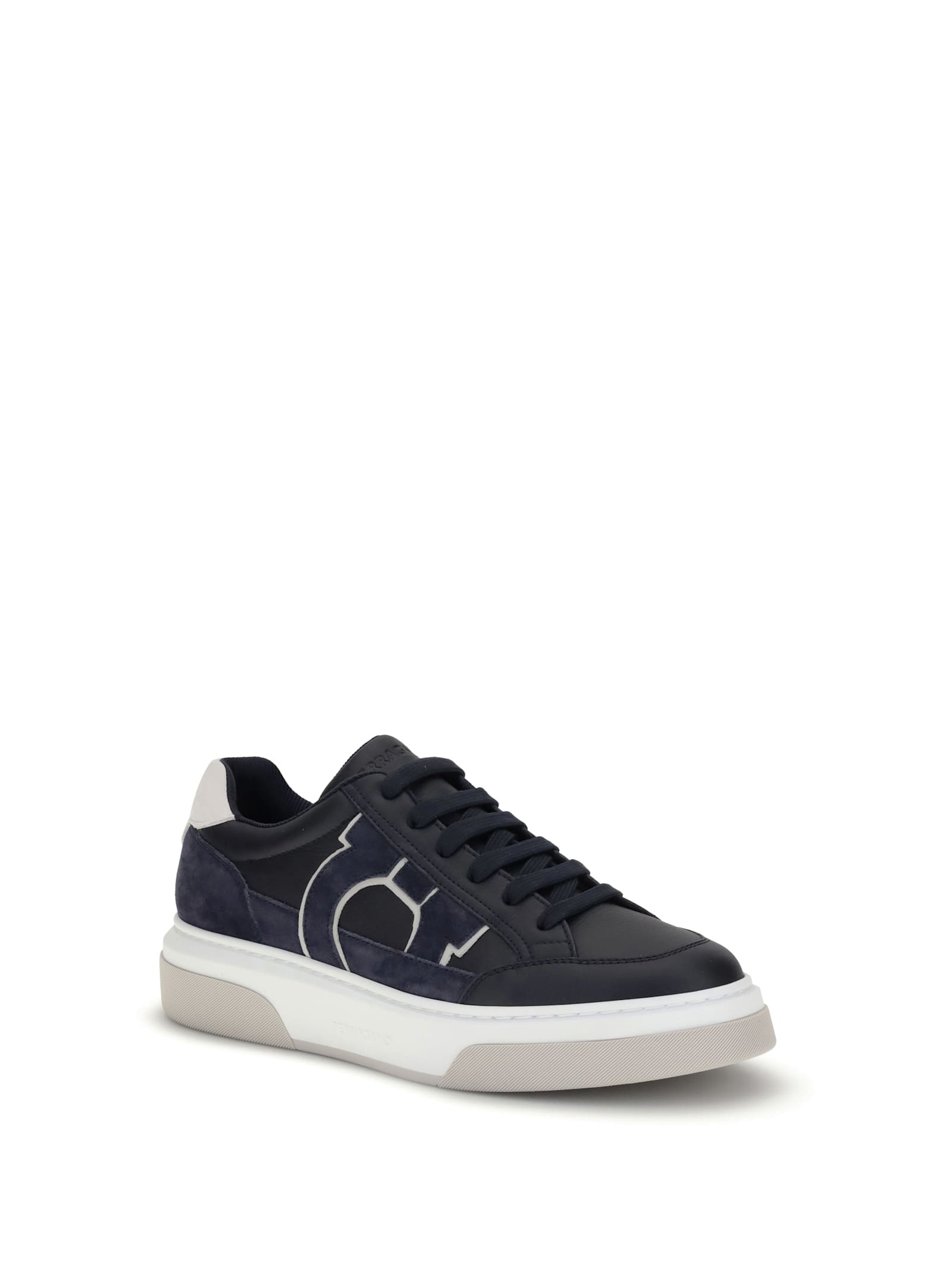 Ferragamo Gancini Leather Sneakers In Blue
