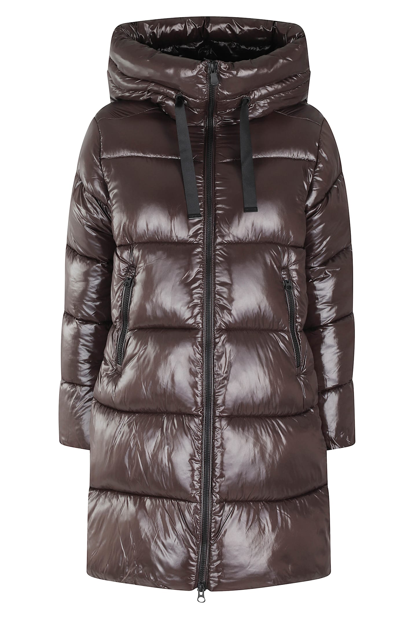 Save The Duck Glossy Long Puffer Jacket With Adjustable Collar And Plumtech Insulation In Multi