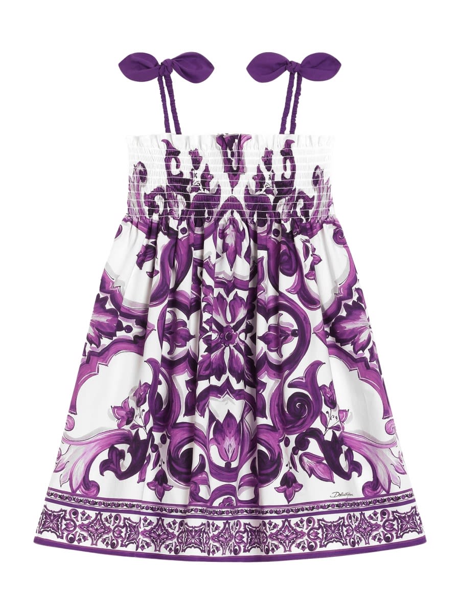 Dolce & Gabbana Girl's Majolica-print Sleeveless Poplin Dress In Multi