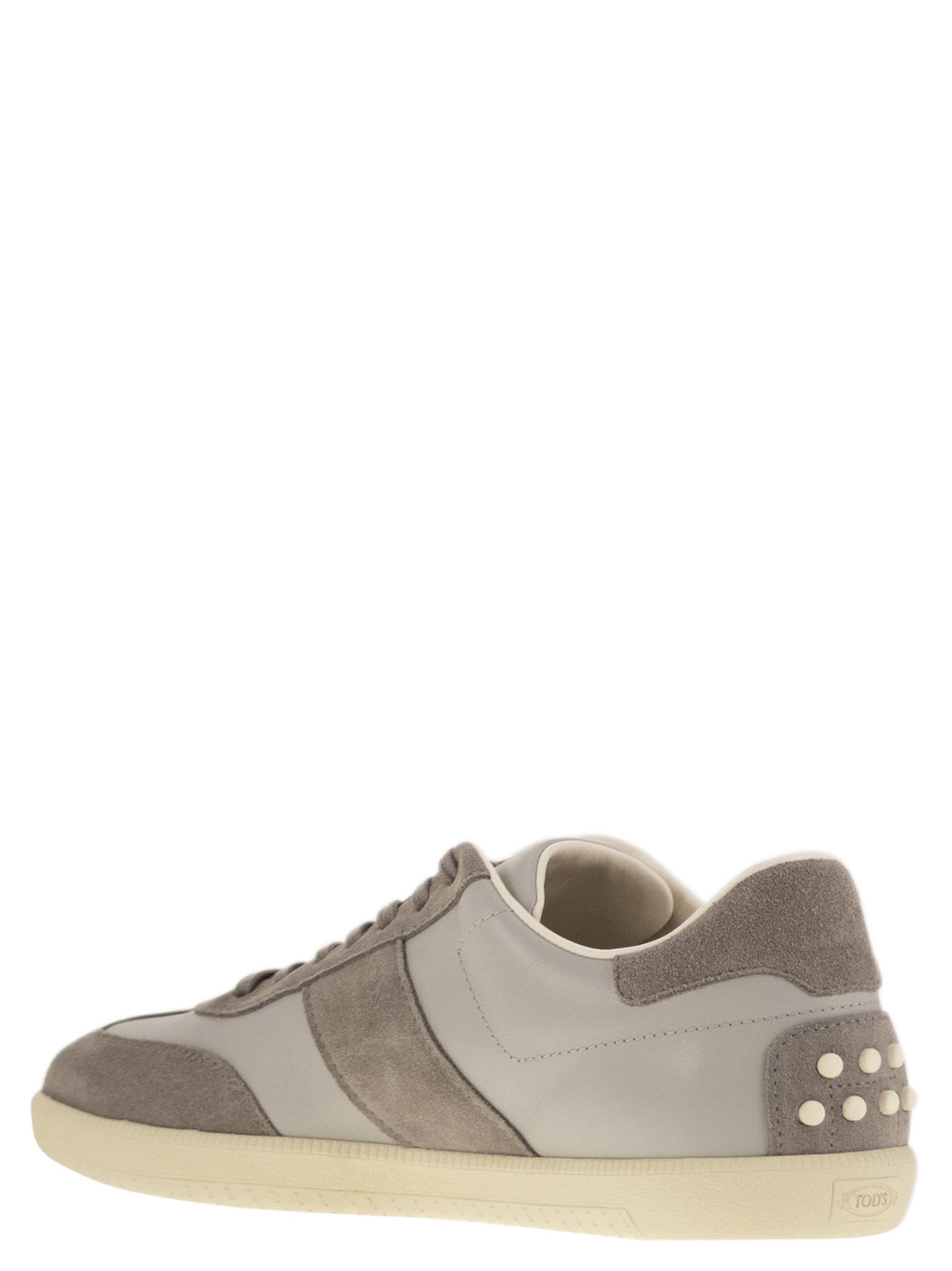 Tod's Men's Smooth Leather And Suede Tabs Sneakers In Grey
