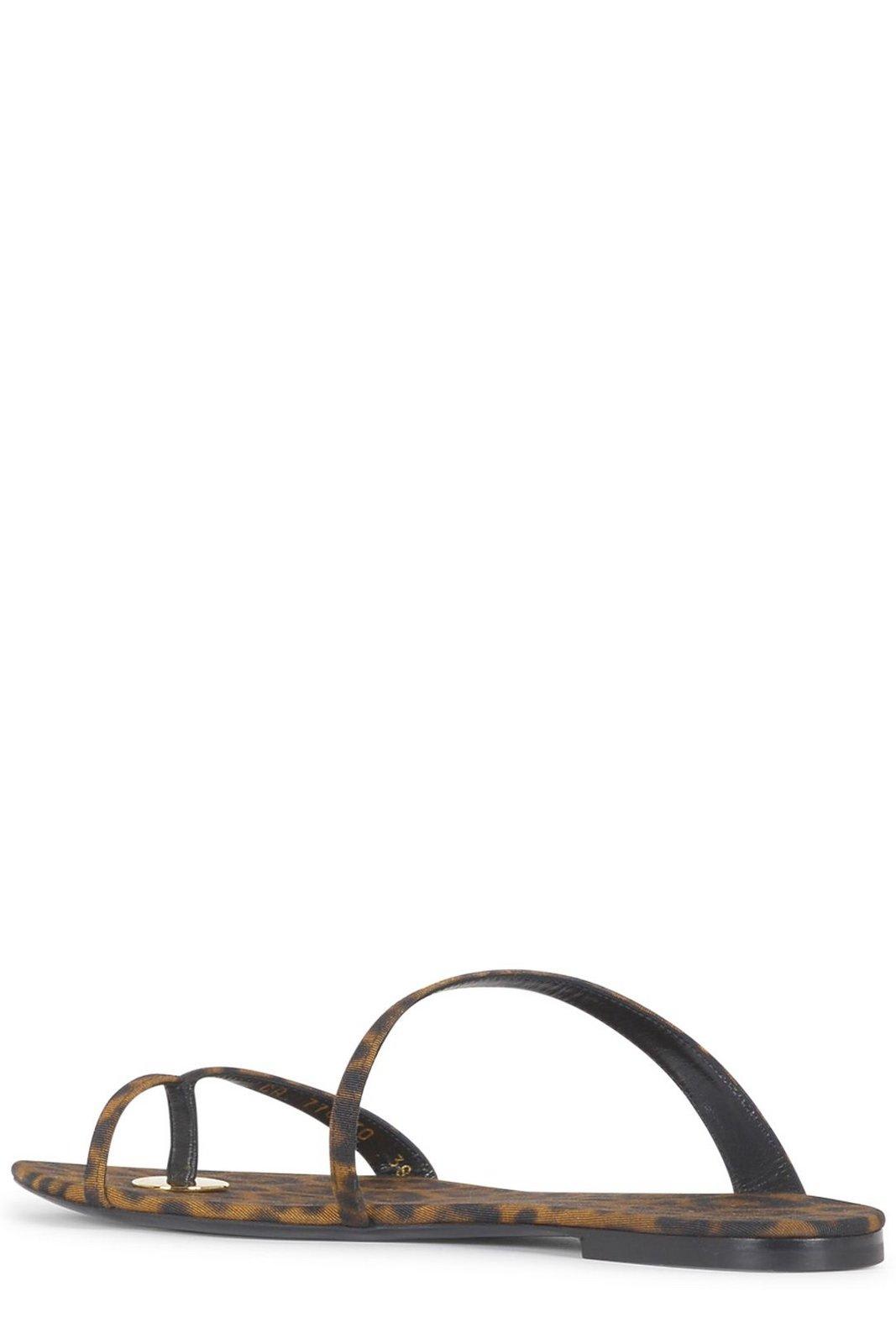 Saint Laurent Women's Tanger Slides In Leopard Grosgrain In Manto Nat/nero