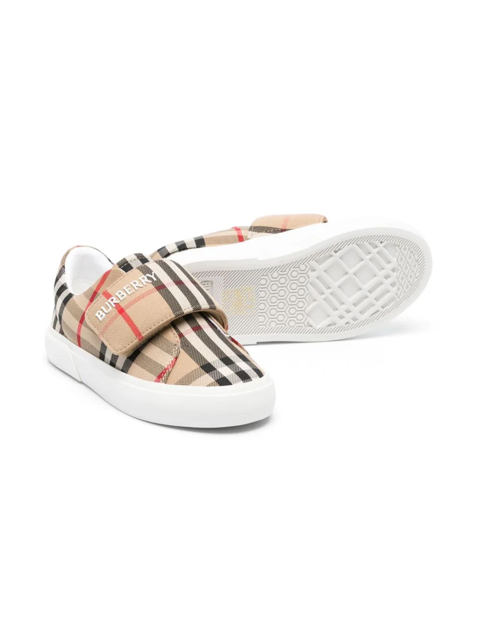 Shop Burberry Beige Touch-strap Trainers In Archive Beige Ip Chk