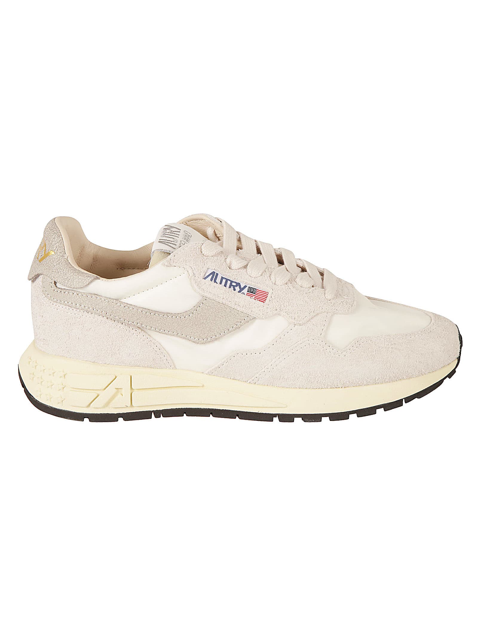 Autry Logo Patched Paneled Sneakers In White/natural
