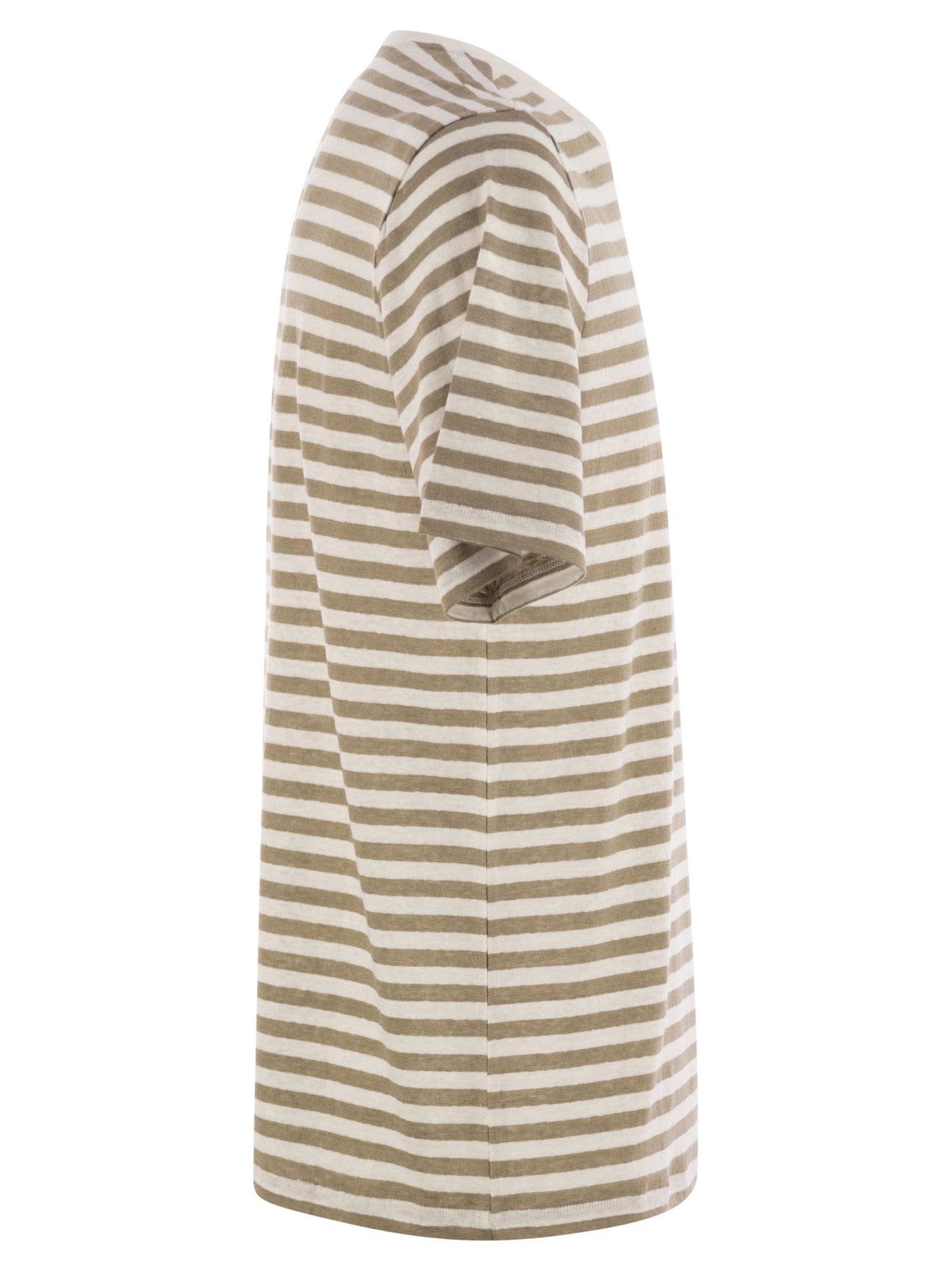 Majestic Filatures Striped Linen Crew-neck T-shirt