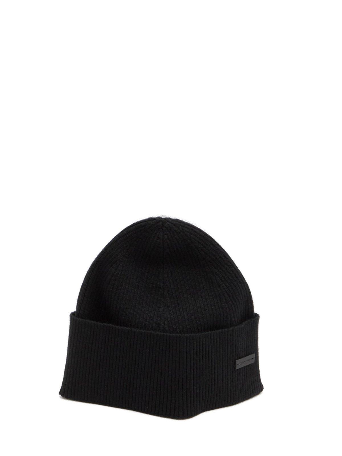 Shop Saint Laurent Logo Patch Beanie In Black