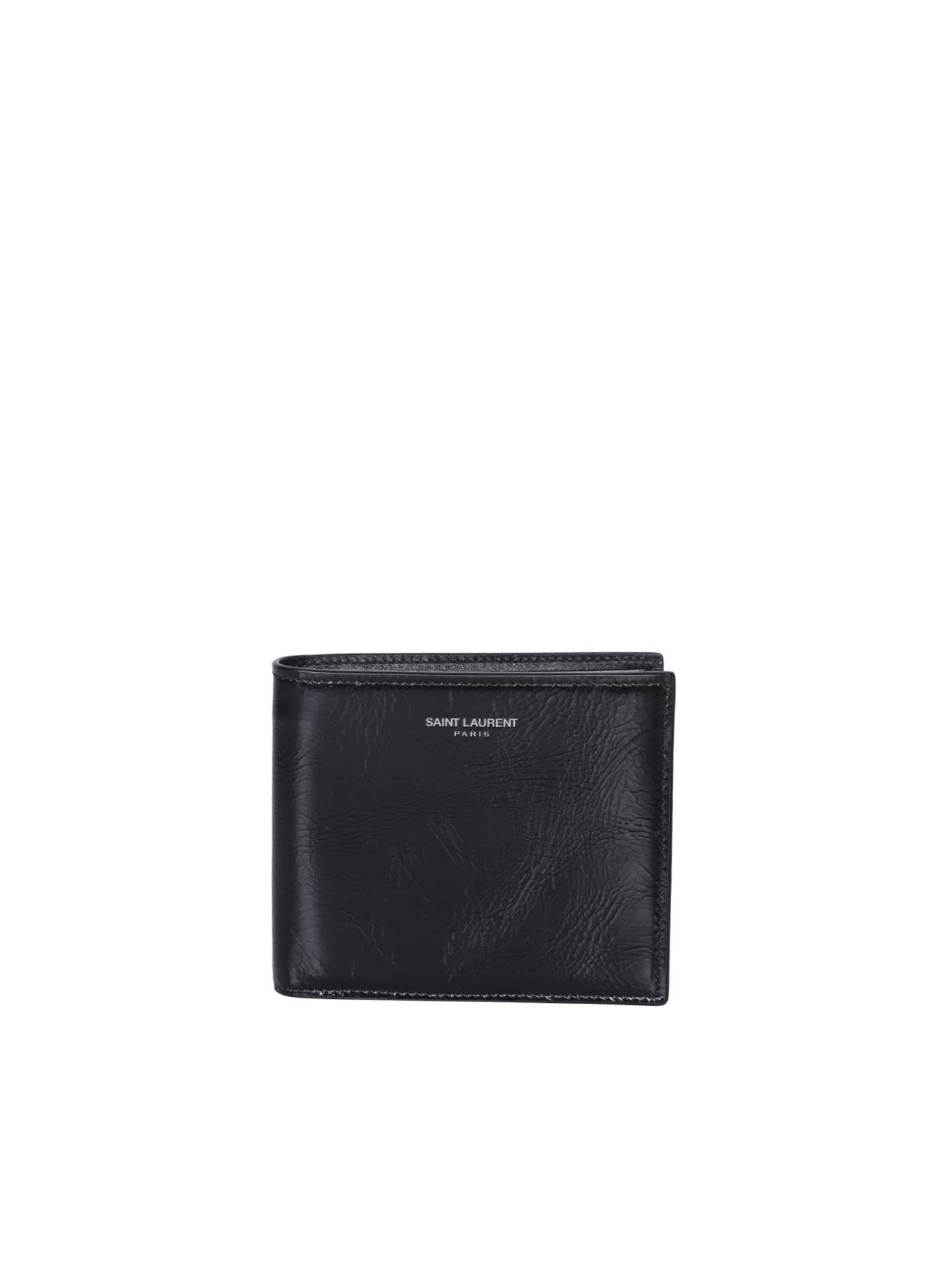 Shop Saint Laurent Lettering Logo Black Wallet