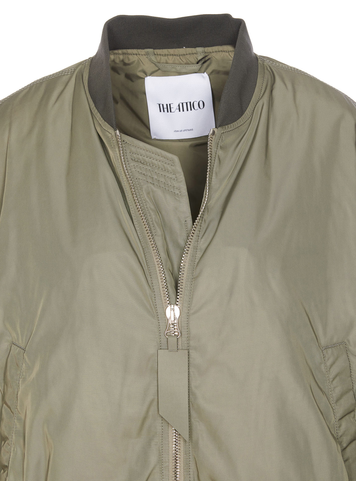 Attico Grey Bomber Jacket With Front Zip Closure And One Zipped Pocket On The Sleeve In Tech Fabric Woman In Green