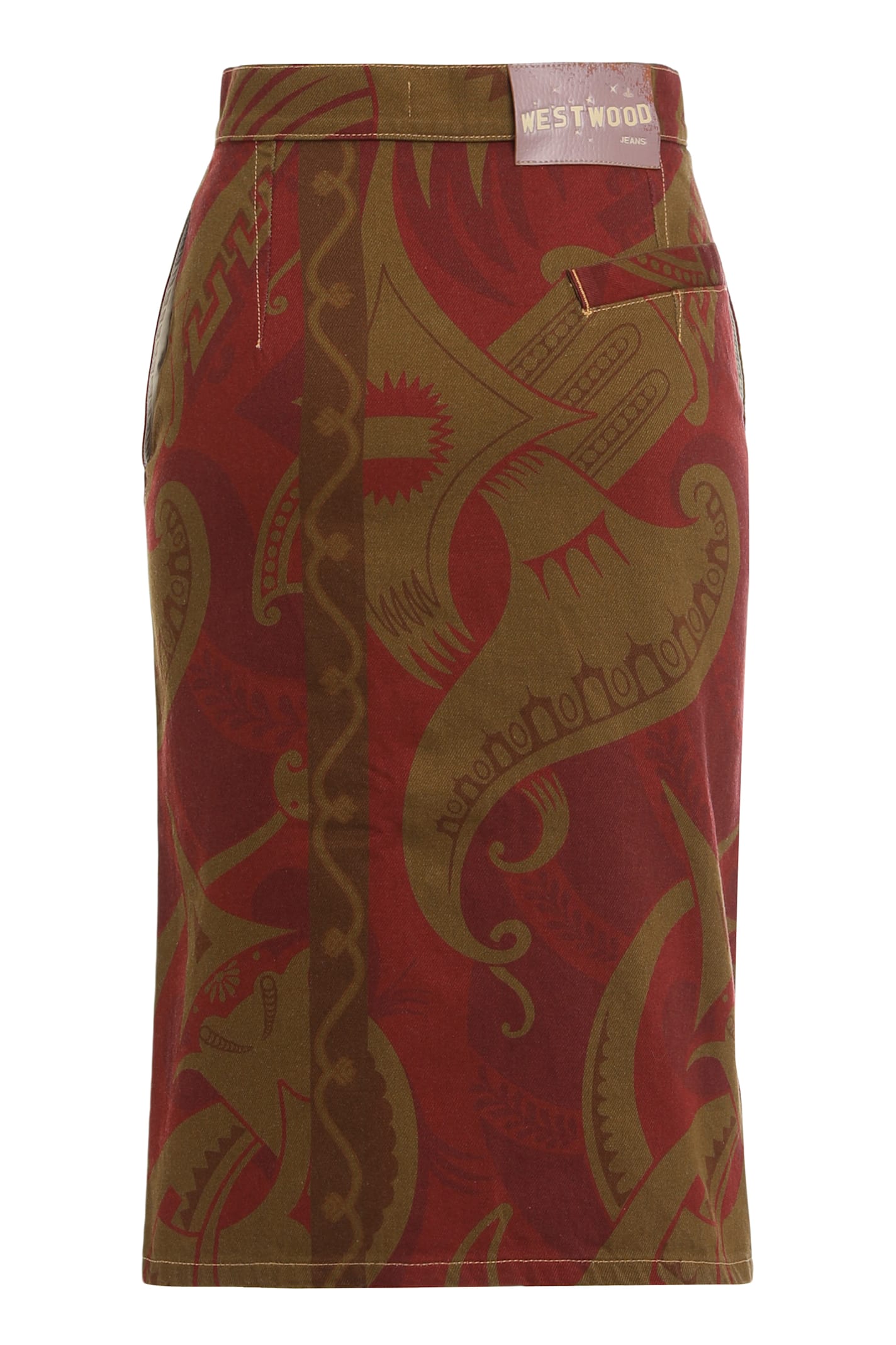 Vivienne Westwood High Waist Midi Skirt Printed Cotton In Burgundy