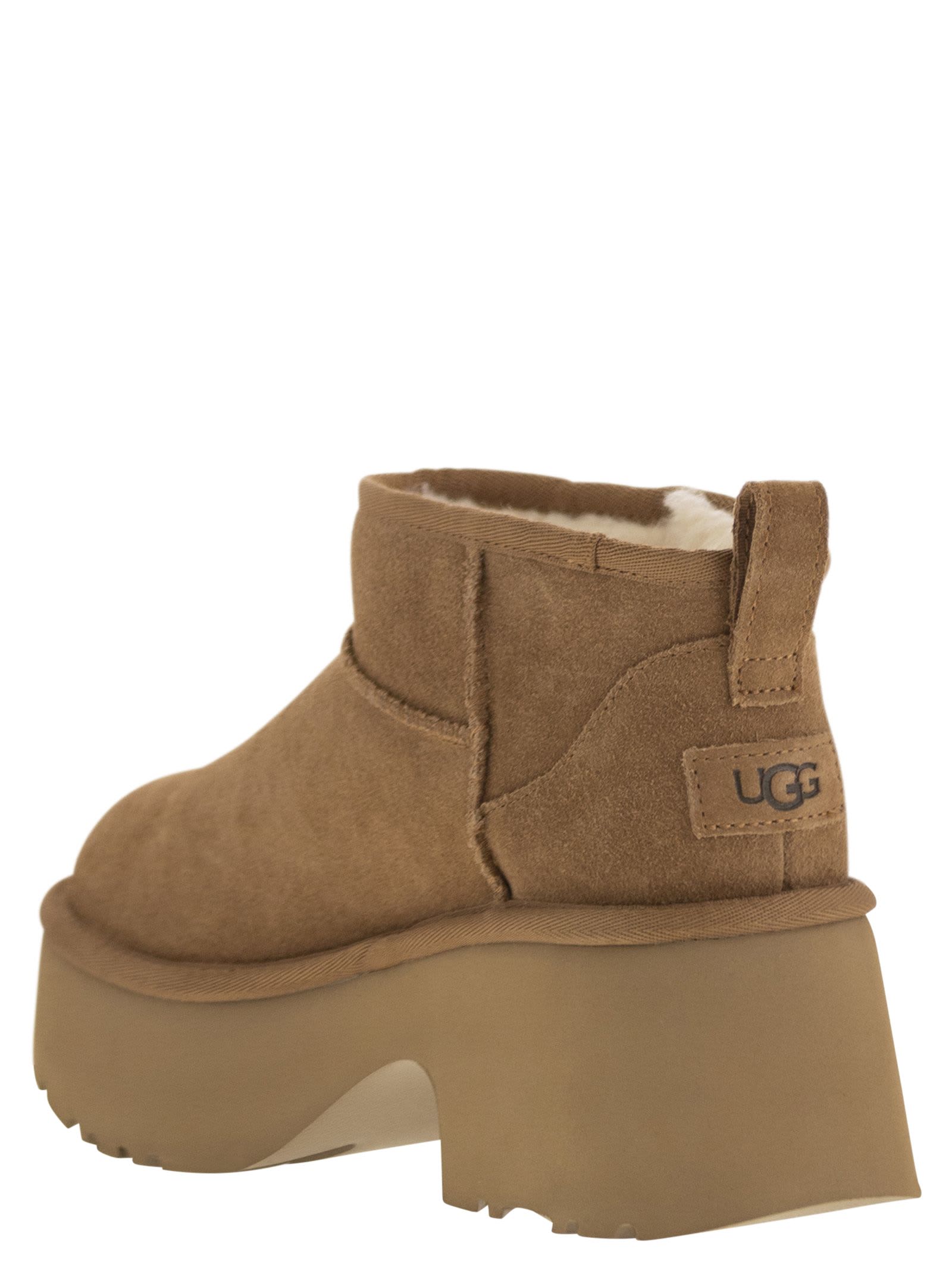 Ugg Chunky Sole Ankle Boots With Luxurious Sheepskin And Elevated Design In Brown