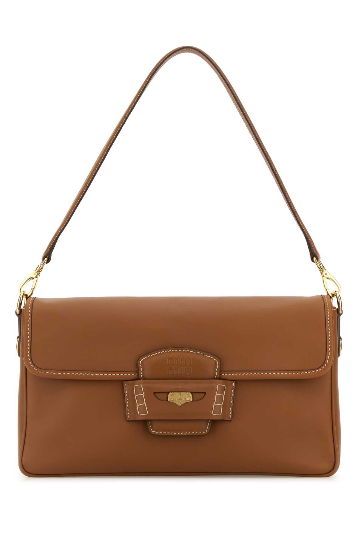 Miu Miu Caramel Leather Penny Shoulder Bag In Brown