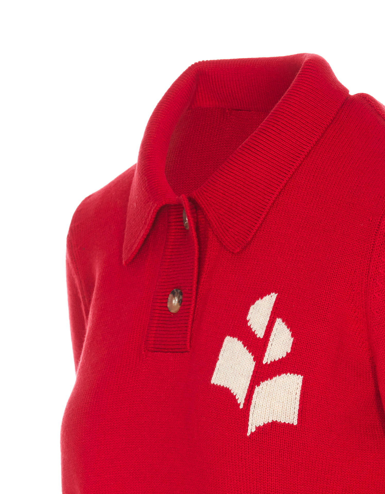 Isabel Marant Étoile Long Sleeve Ribbed Top With Embroidered Front In Red