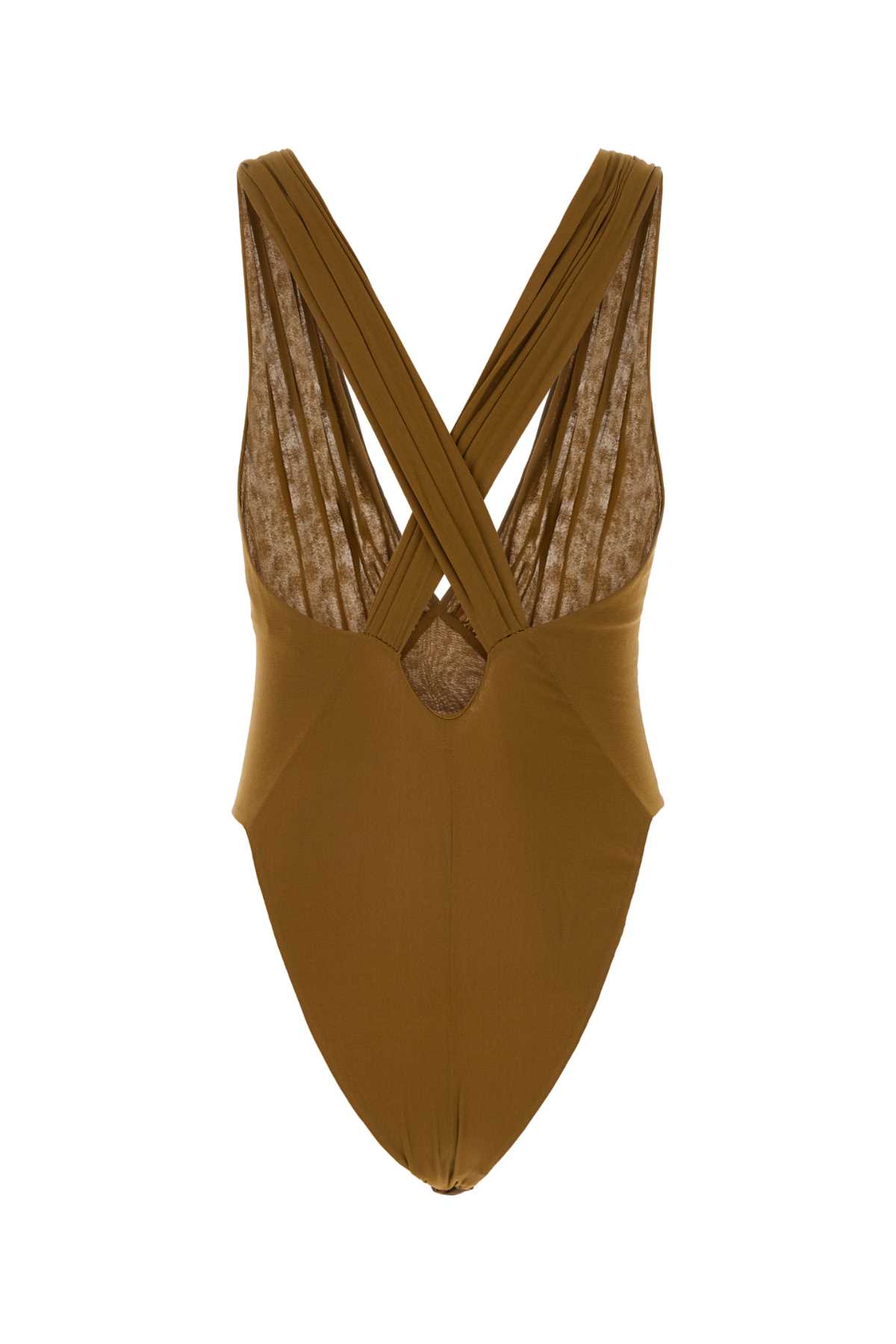Saint Laurent Olive Green Stretch Silk Bodysuit In Mordore