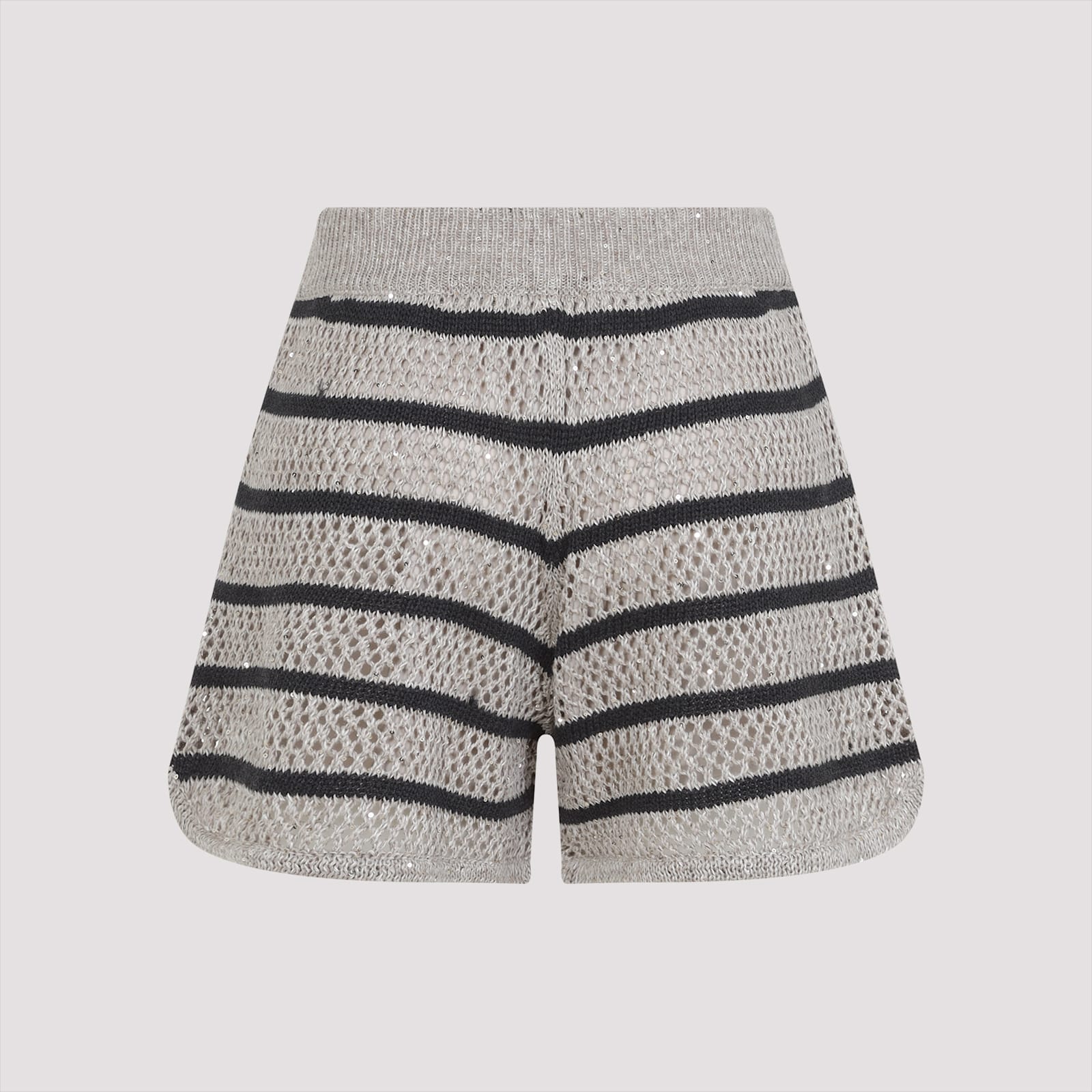 Brunello Cucinelli Striped Knit Short In Beige Freddo