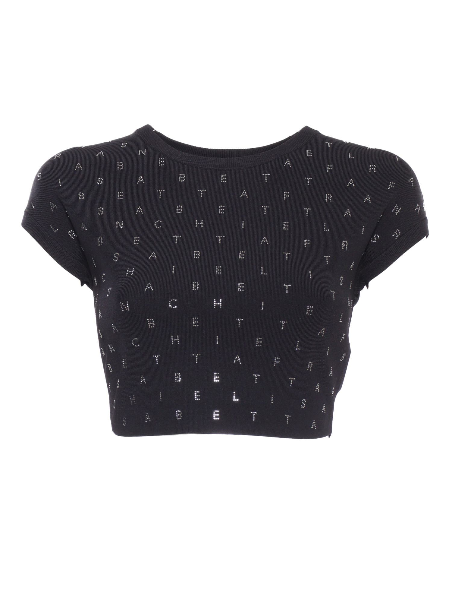 Shop Elisabetta Franchi Black Cropped Tricot Sweater