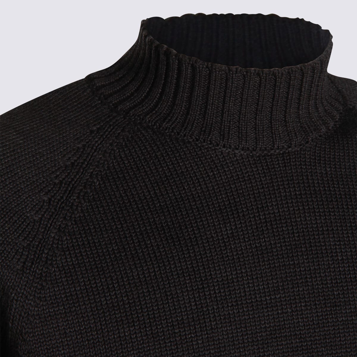 Zanone High Neck Raglan Sweater With Ribbed Cuffs And Hem In Black