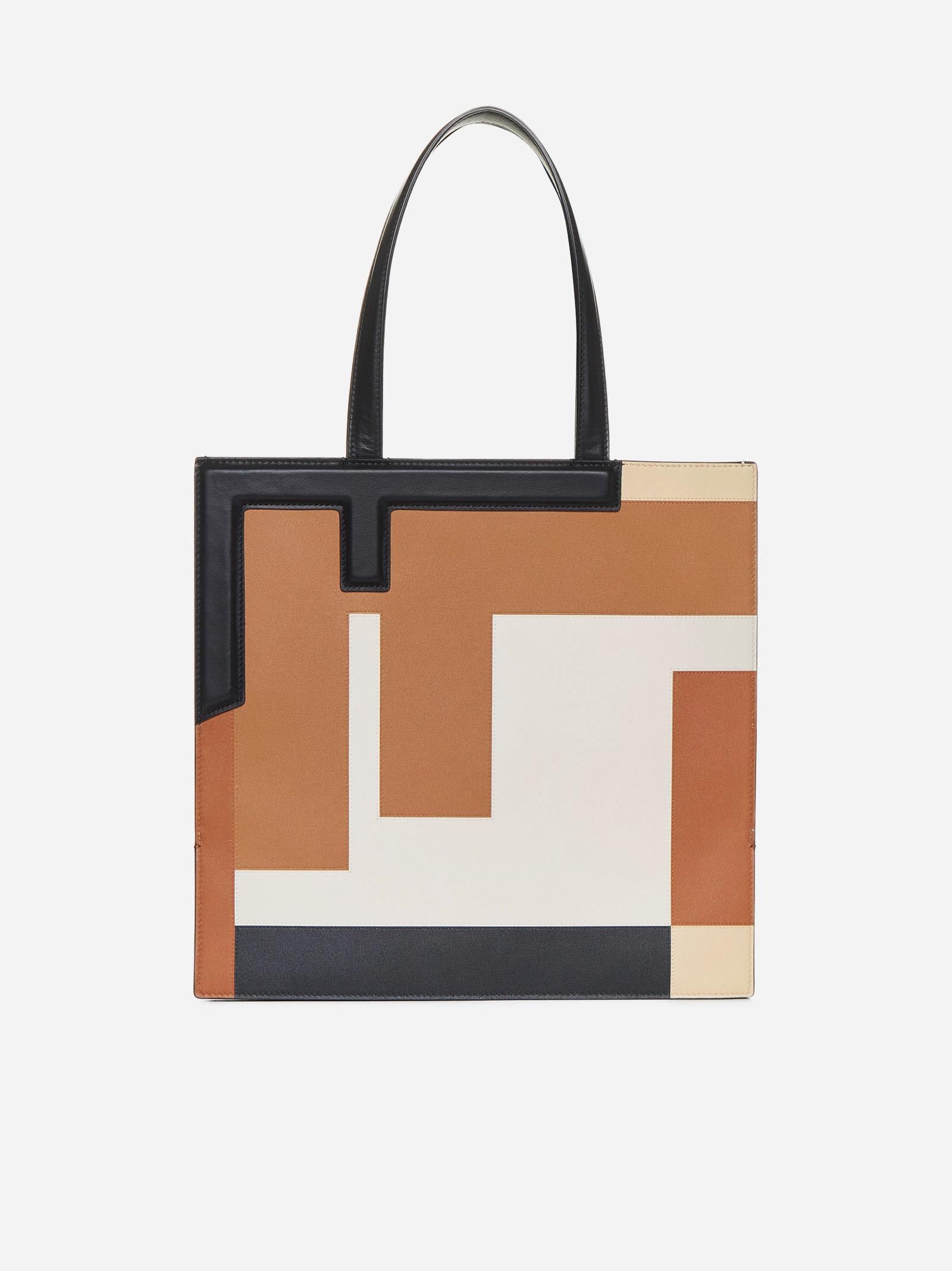 Fendi Flip Medium Ff Puzzle Leather Bag In Nro+brandy+mlc