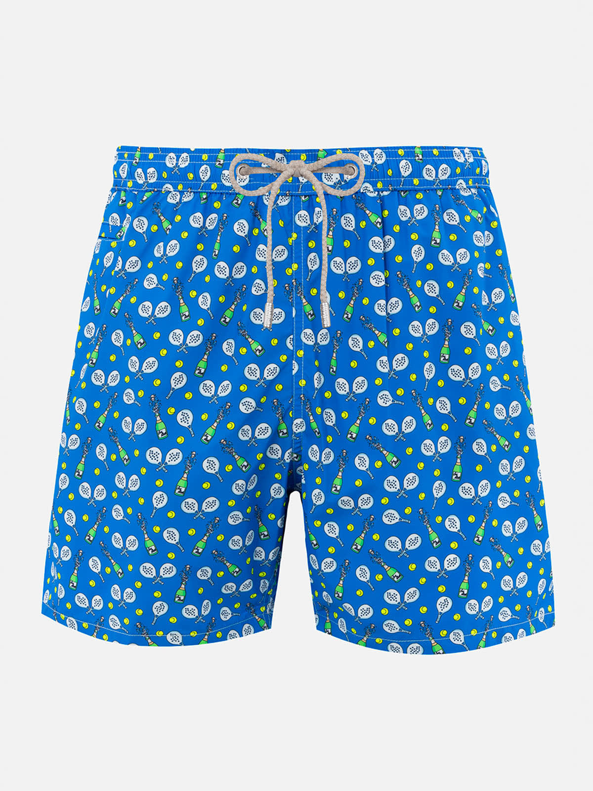 Mc2 Saint Barth Man Lightweight Fabric Swim-shorts Lighting Micro Fantasy With Padel Winner Print In Blue
