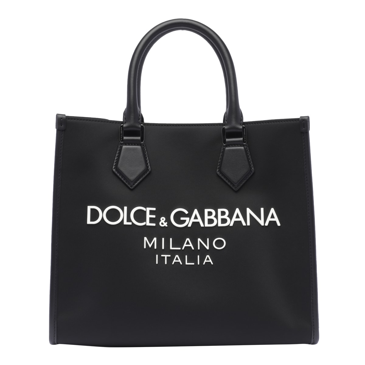 Shop Dolce & Gabbana Nylon Logo Shopping Bag In Nero