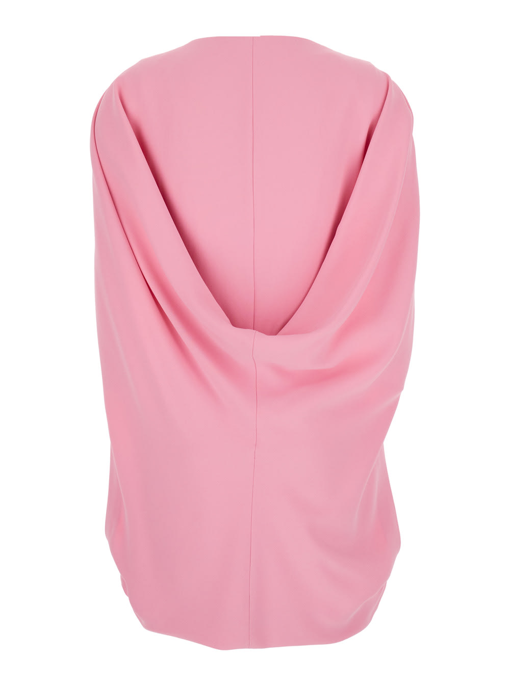 Alberta Ferretti Women Pink Crew Neck Dress With Cap Sleeves And Draped Shoulders In Fabric Woman In Pink