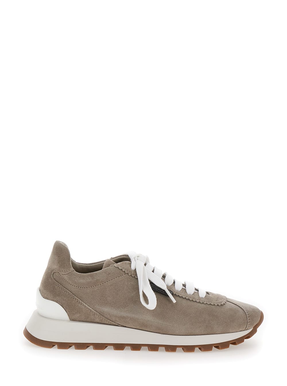 Beige Low Top Sneakers With Rubber Sole In Suede Woman