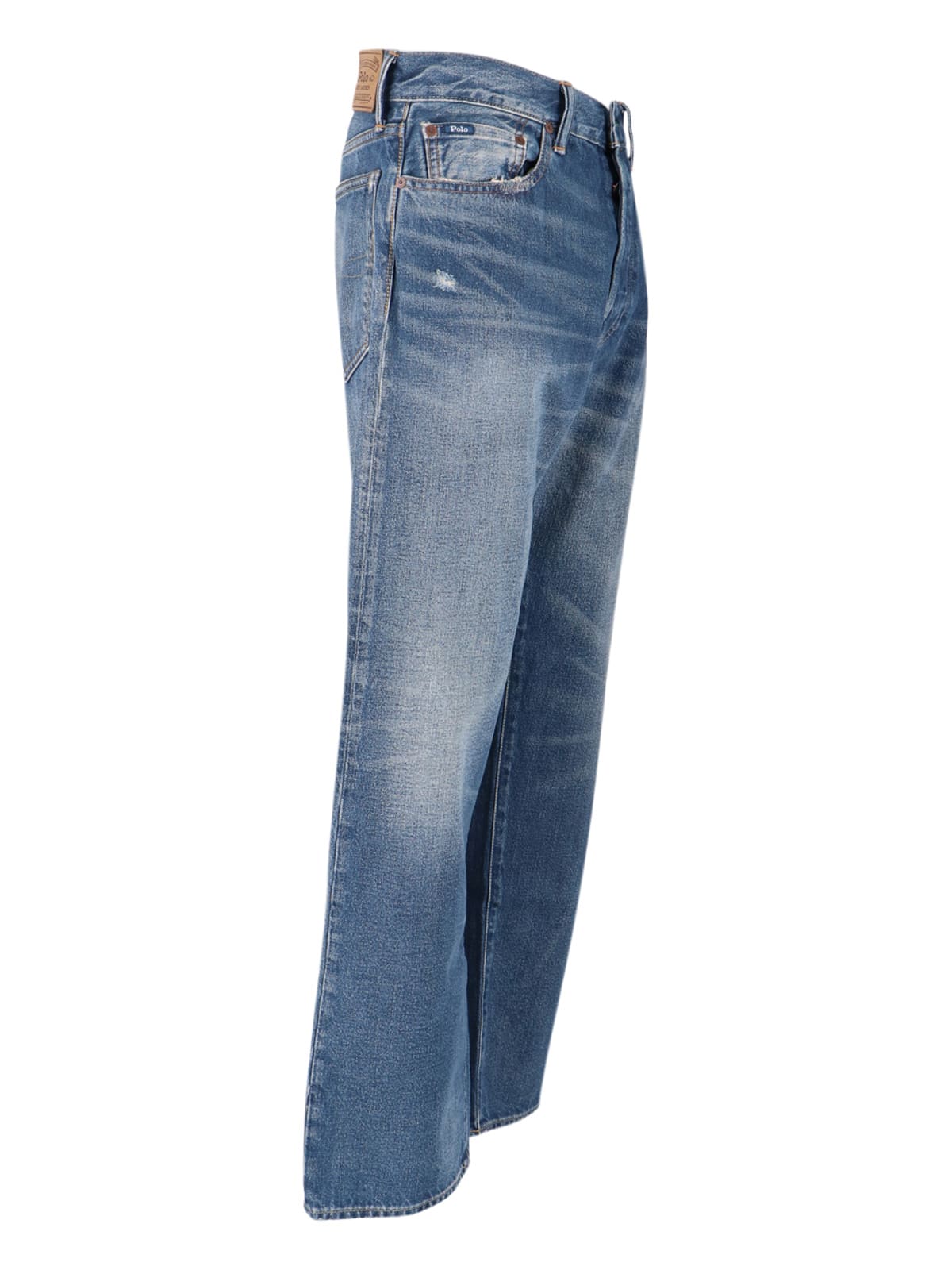 Polo Ralph Lauren Straight-leg Jeans In Medium Blue Denim With Distressed Finish In Blue