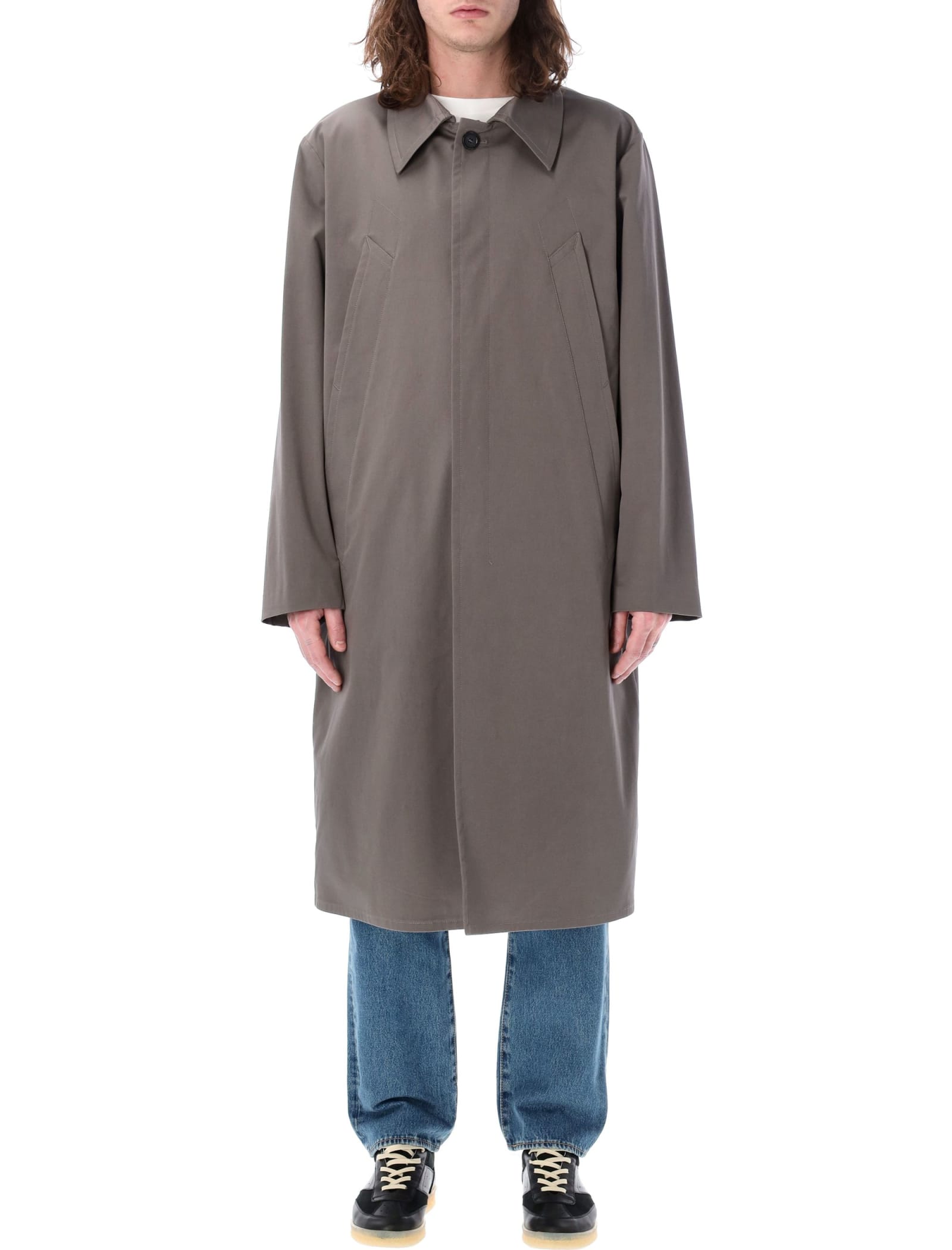 Shop Mm6 Maison Margiela Cotton Twill Trenchcoat In Taupe