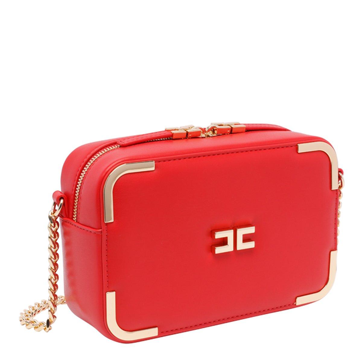 Shop Elisabetta Franchi Logo Plaque Chain-detailed Shoulder Bag In Rosso