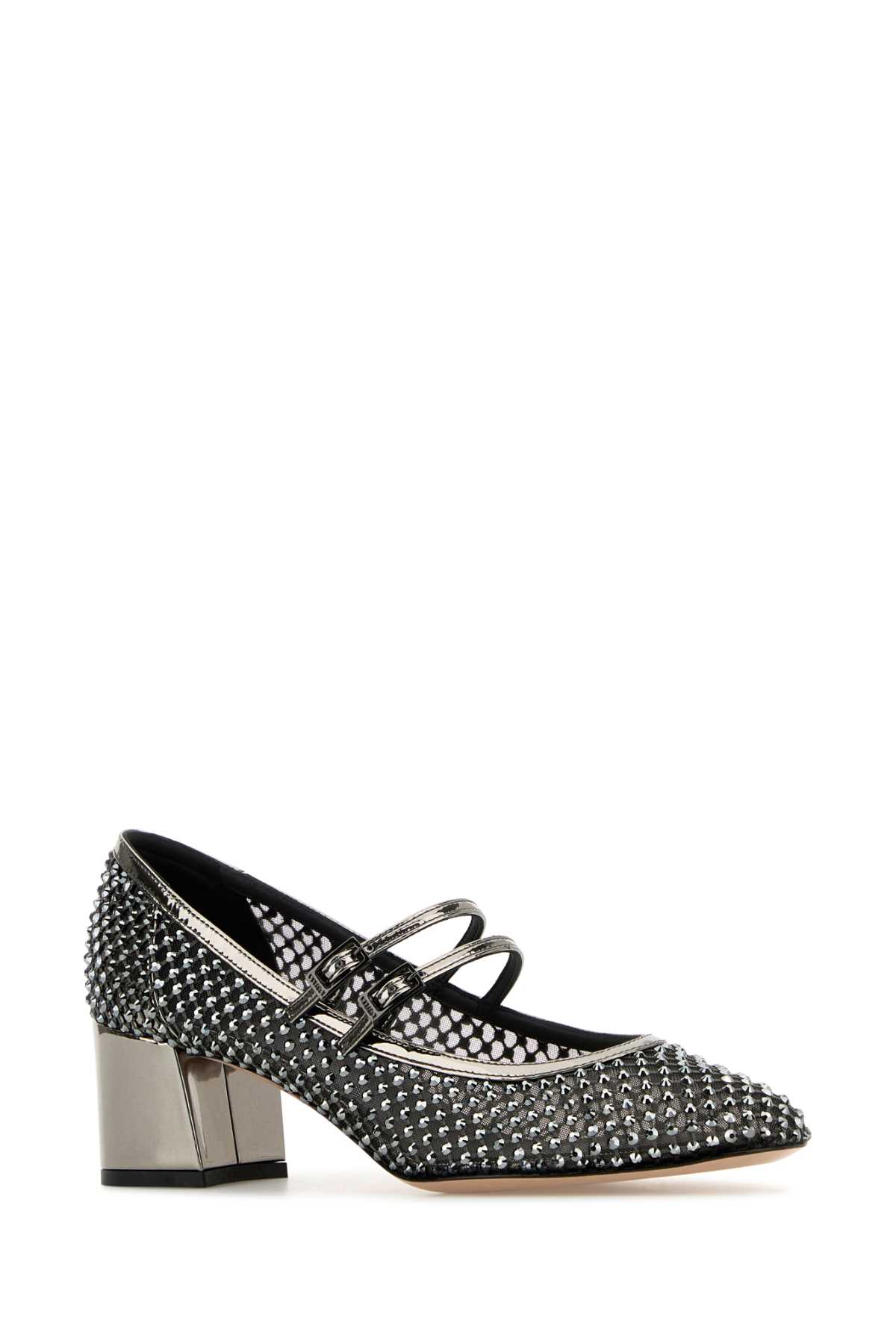 Shop Le Silla Embellished Mesh Gilda Pumps In Grigio Scuro