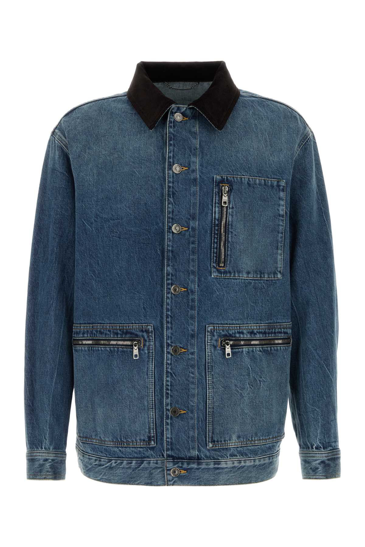 Dolce & Gabbana Corduroy-collar Denim Jacket In Blue