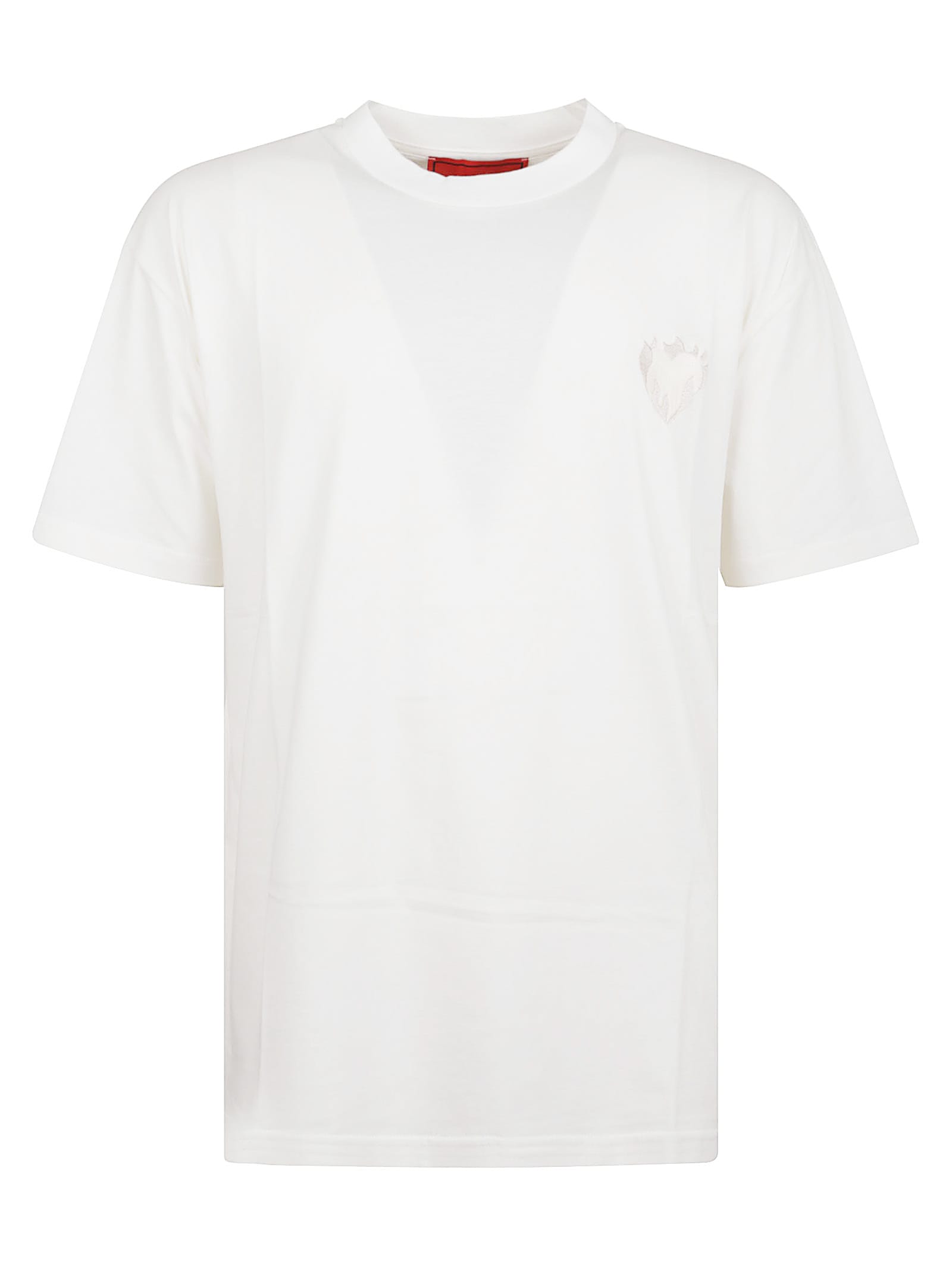 Off White T-shirt With Embridered Flaming Heart Logo