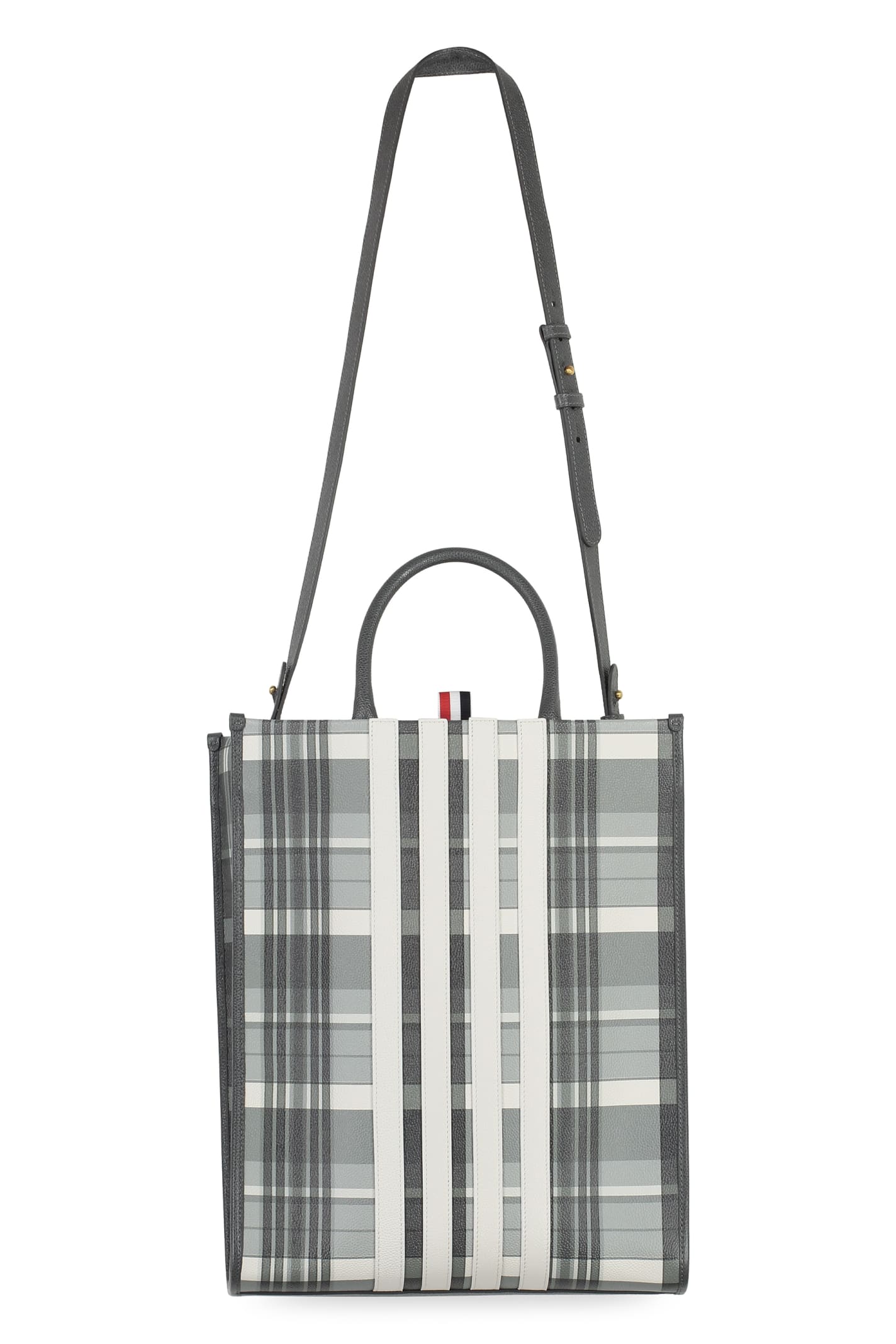Thom Browne Vertical Leather Tote In Grey