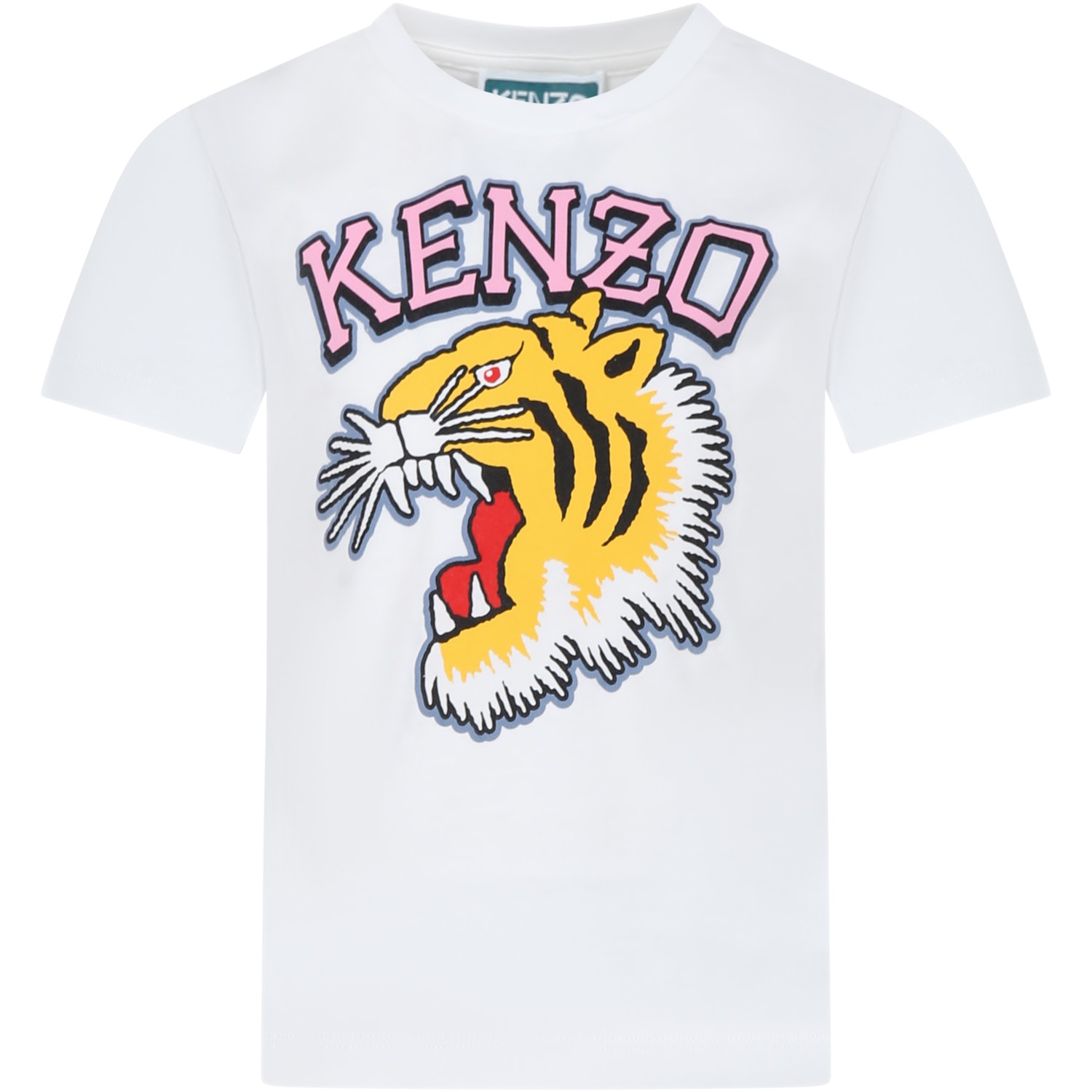 Shop Kenzo Ivory T-shirt For Girl With Iconic Tiger And Logo In Avorio