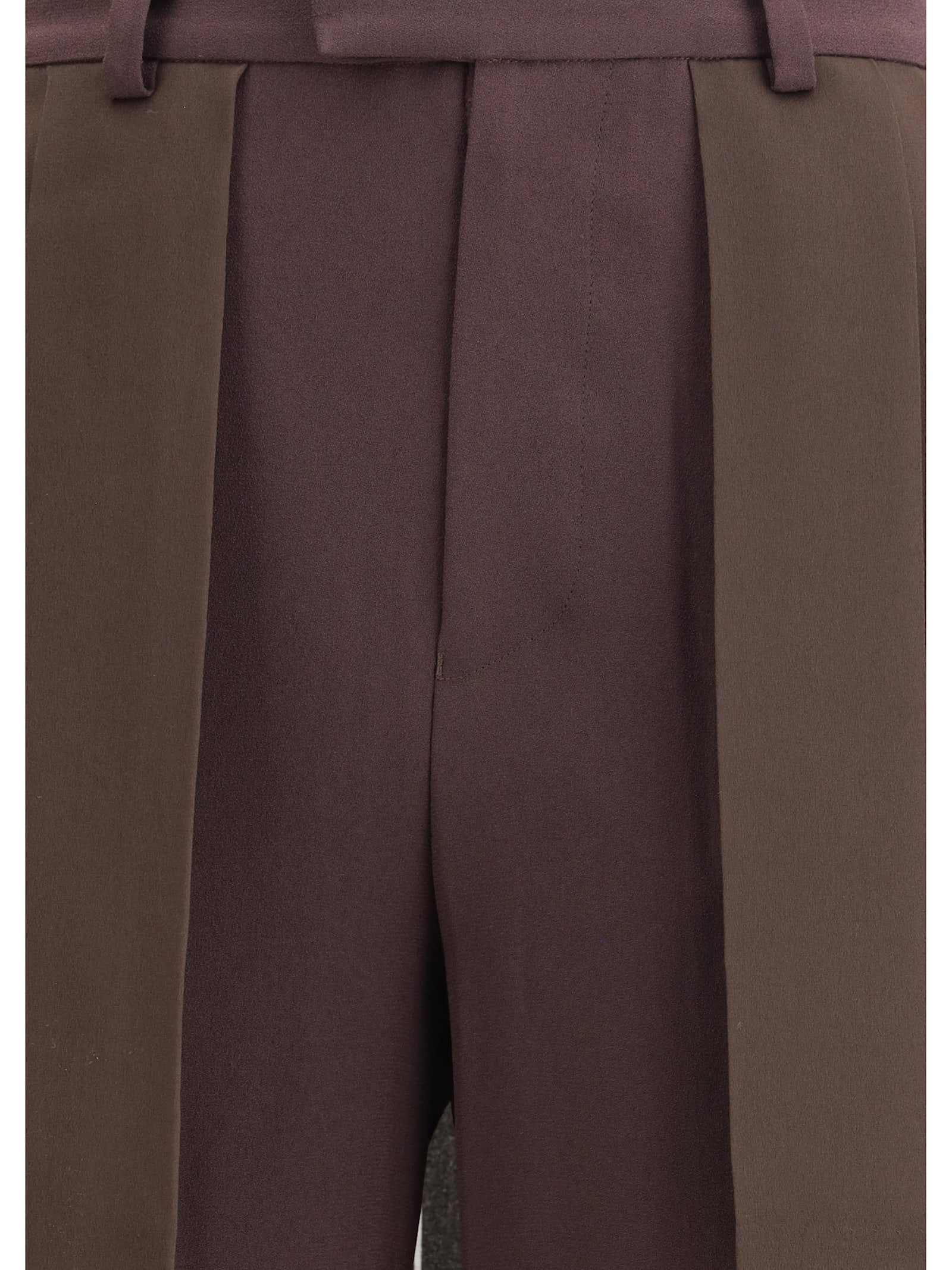 Undercover Pleated Georgette Overlay Straight Leg Pants In Brown