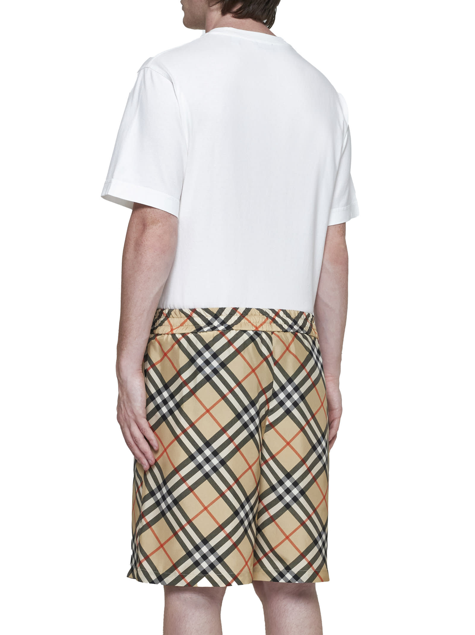 Burberry Drawstring Waistband Check Shorts With Embroidered Detail In Sandipcheck