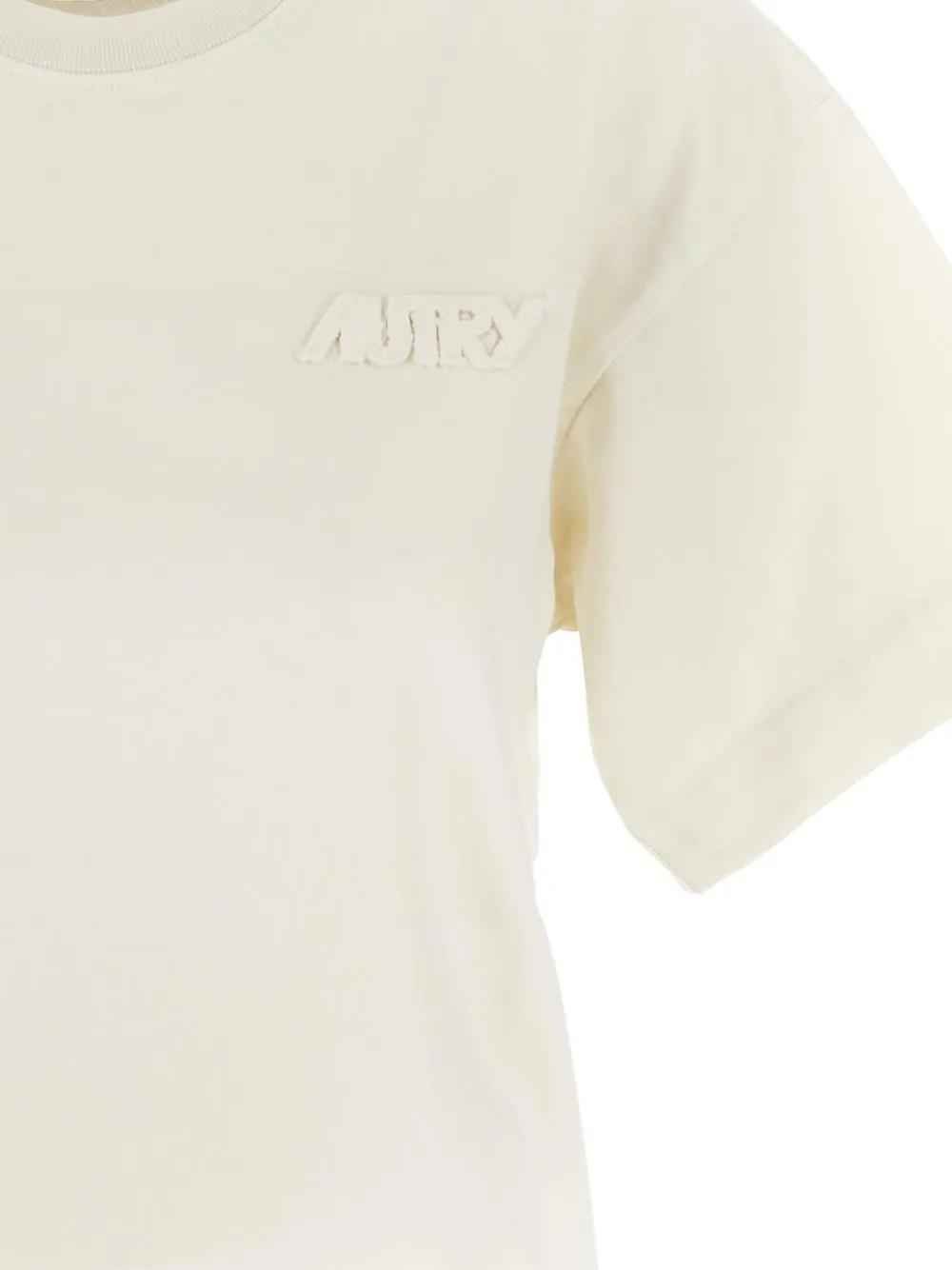 Shop Autry Logo Embossed Crop T-shirt In Apparel Suola Cream